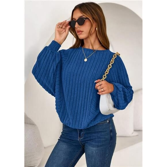 Womens Batwing Long Sleeve Tunic Top Fall Casual Lightweight Knit Sweater - Picture 4 of 7
